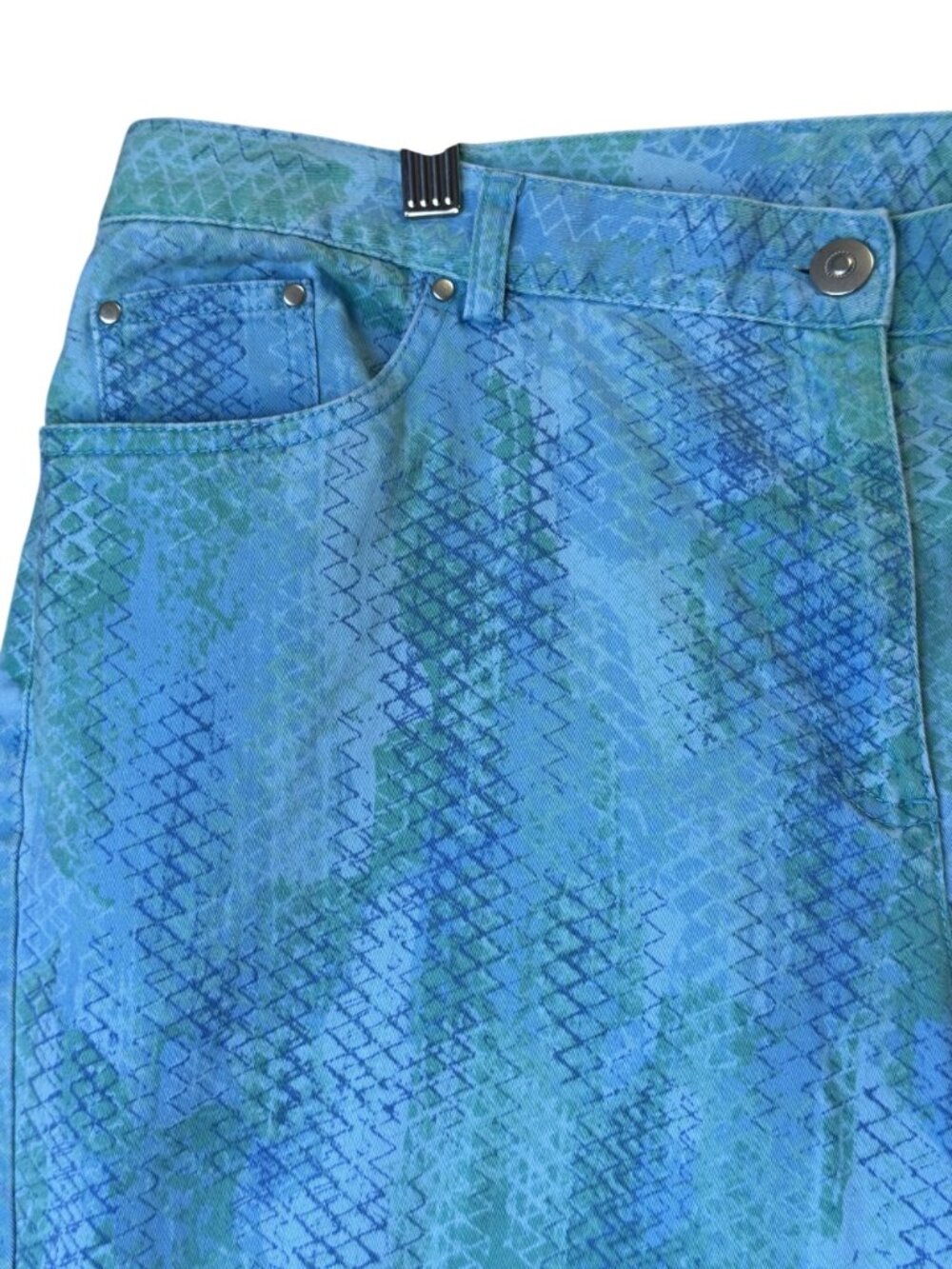 Ruby Rd. Womens Cropped Pants Blue Python Snakeskin Print Stretch - 14 - Picture 9 of 13